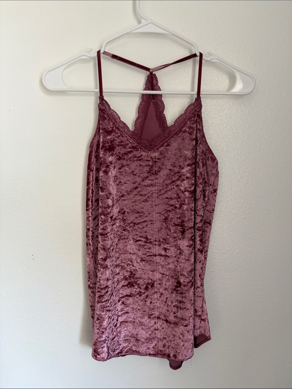 Secret Treasures Velvet Lace Trim Mauve Tank Top